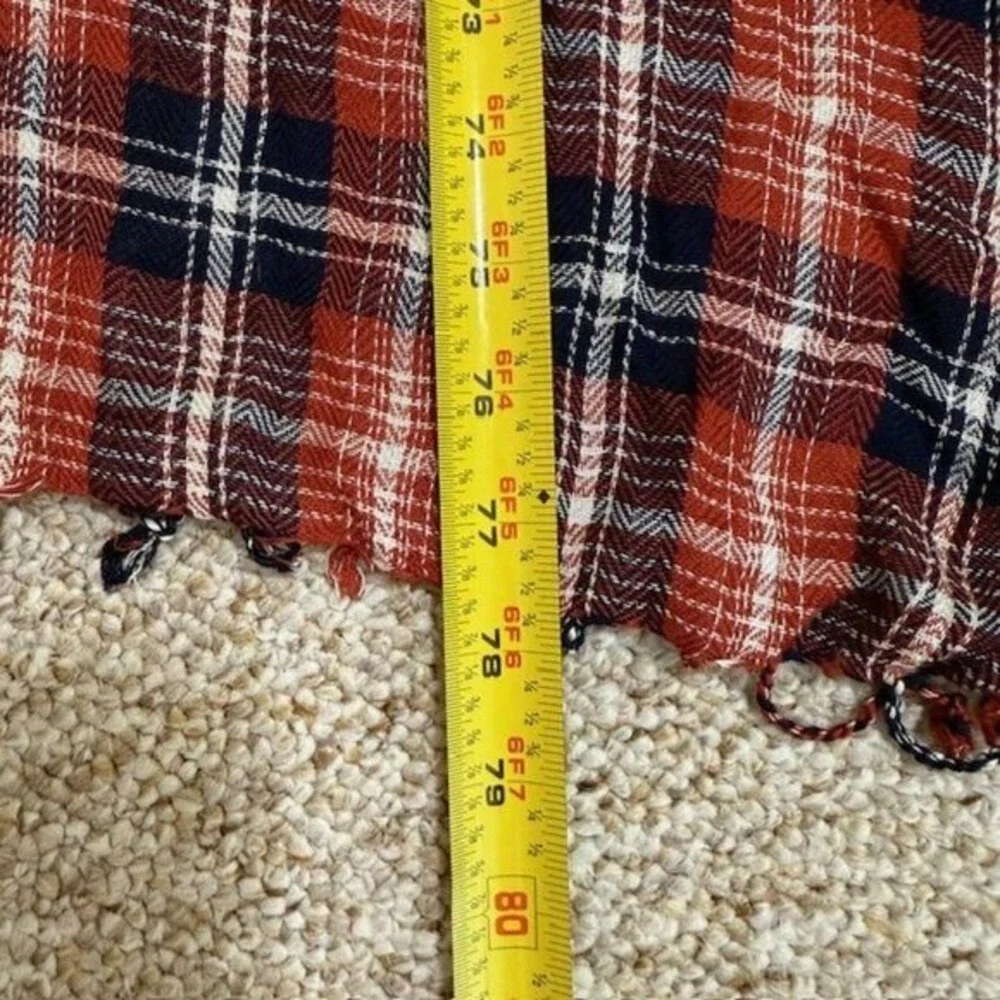 Sole Society Red Navy Blue Plaid Fringe Scarf Lightweight Herringbone Wrap